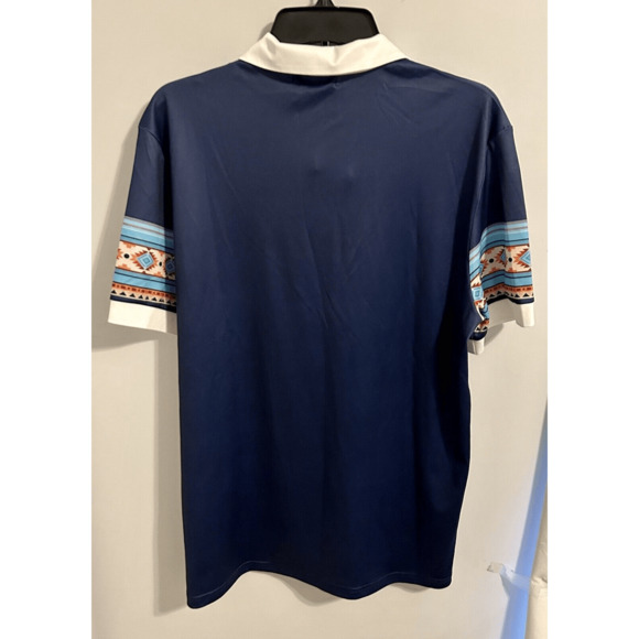 Hawalili Men’s Blue Southwest Pattern Polo Shirt Sz Medium NWT - Picture 7 of 10